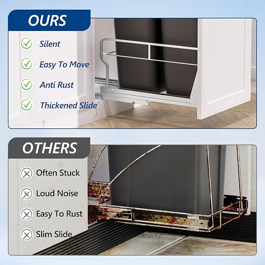 Insputer Dual Pull Out Trash Can Under Cabinet with Soft-Close Slides, Heavy Duty Under Sink Trash Can Kit for Kitchen Sink, Laundry, Garbage Can Not Included, Requires 17" W X 24" D Cabinets - Image 7