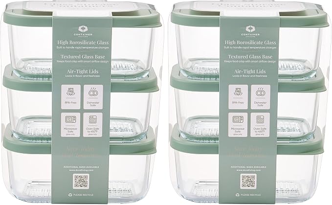 Glass Food Storage Containers with Lids — 12 Piece — 24.4 oz Glass with BPA-Free Leakproof Stackable Lids — Microwave, Oven & Dishwasher Safe — Ideal for Meal Prep & More - Soft Sage - Image 2