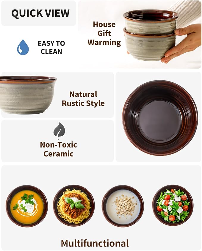 HASENSE Ceramic Cereal Bowls Set of 6, 20 oz Reactive Glaze Grey Soup Bowls | Prefect for Serving,Oatmeal, Rice, Desserts, Salads, and Pasta, Housewarming Gift, Microwave Dishwasher Safe - Image 5