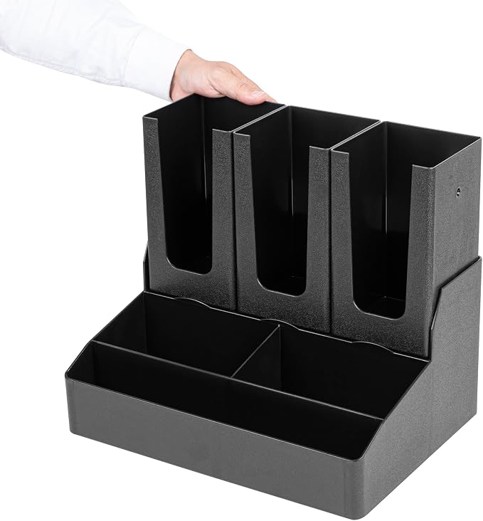 Restaurantware Restpresso Coffee Bar Organizer, 1 Count Durable 6 Compartments, Compact Size, Black Plastic Tabletop Coffee Supplies Organizer For Homes, Office Spaces, Breakrooms, and Lounges - Image 8