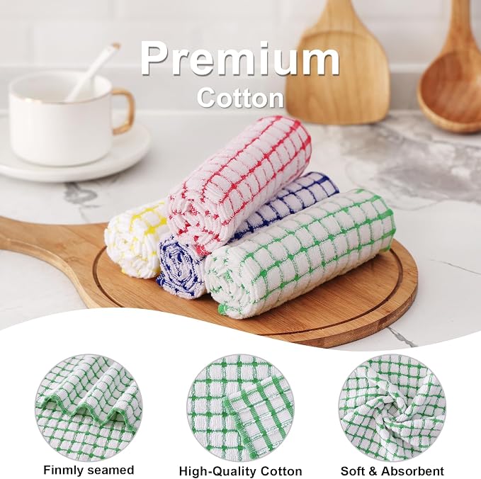 Kitinjoy Cotton 12 Pack Kitchen Towels and Dishcloths Sets, Green | 16 x 25 Inch & 12 X 12 Inch Dish Towels Bulk, Super Soft and Absorbent hand towels for kitchen Drying - Image 2