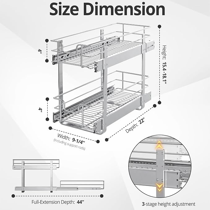 ZOINLIY Pull Out Cabinet Organizer,Slide Out Kitchen Organizers and Storage | Heavy Duty Drawer Cupboard Storage Basket, Smooth Sliding, Chrome Finish - Image 4