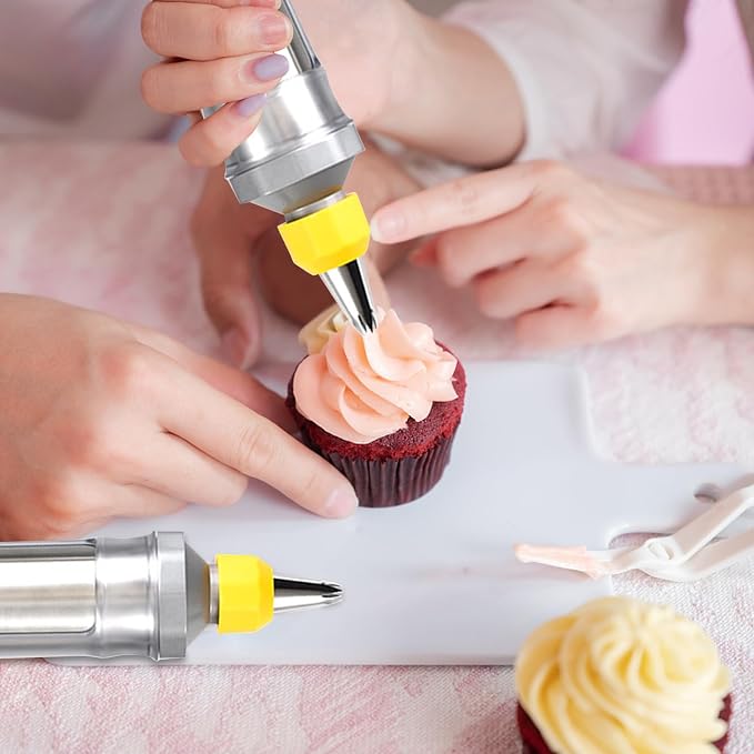 Icing Sets for Cake Decorating, Stainless Steel Icing Piping Kit Cake Decorating Tools, Piping Icing Syringe Set for Cupcake, Dessert Syringe Nozzles, DIY Frosting Baking Tools with 6 Pcs Nozzles | Reusable Piping Bags and Nozzles Set, Icing Piping Kit... - Image 9