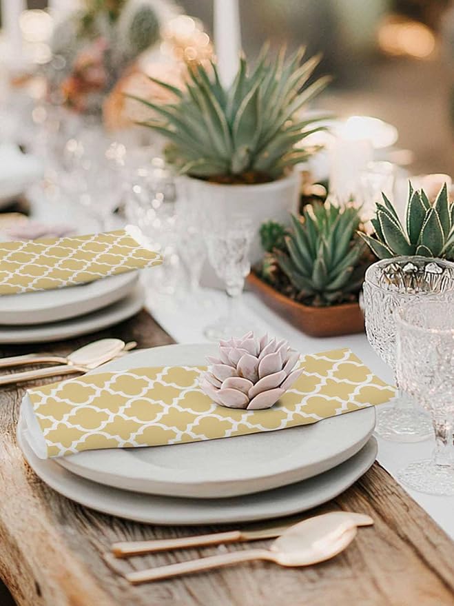Cloth Napkins Set of 6-20x20 Inches, Yellow Moroccon Washable Reusable Table Napkins, Farmhouse Minimalist Ethnic Geometric Soft & Absortbent Dining Napkin for Party Wedding Hotel Restaurant - Image 6