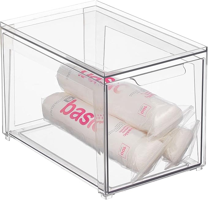 mDesign Plastic Stackable Bathroom Storage with Pull Out Bin Organizer Drawer for Cabinet, Vanity, Shelf, Cupboard, Cabinet, or Closet Organization - Lumiere Collection - Clear by mDesign