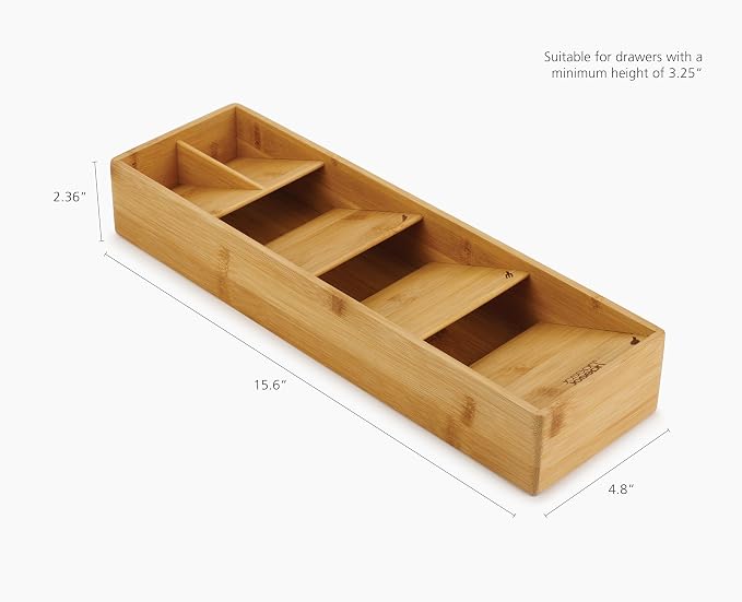 Joseph Joseph DrawerStore Compact Utensil Organizer For Kitchen Drawer Silverware, Flatware Tray, Small, Bamboo - Image 2