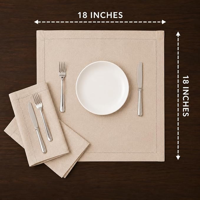 ALPHA Living HOME Linen Cloth Napkins Set of 12-18x18 Natural Flax Cotton Fabric, Hemstitched Mitered Corners, Reusable & Machine Washable Dinner Napkins for Wedding, Cocktail & Party Table - Image 4