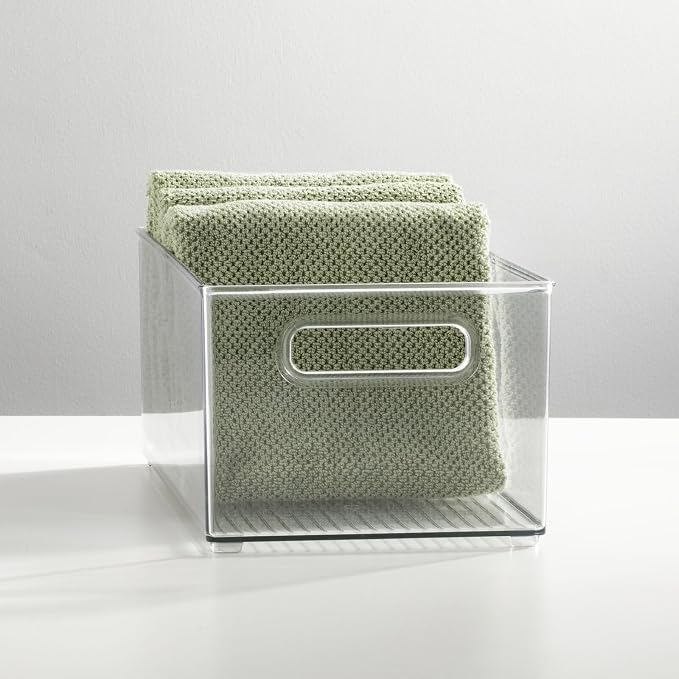 mDesign Plastic Bathroom Storage Container Bins w/ Handles - Closet, Cabinet, Vanity, Cupboard Shelf Organization, Hair Tools Accessory Organizer - Ligne Collection; Clear, 14.6x8.1x6 (Pack of 4) - Image 2