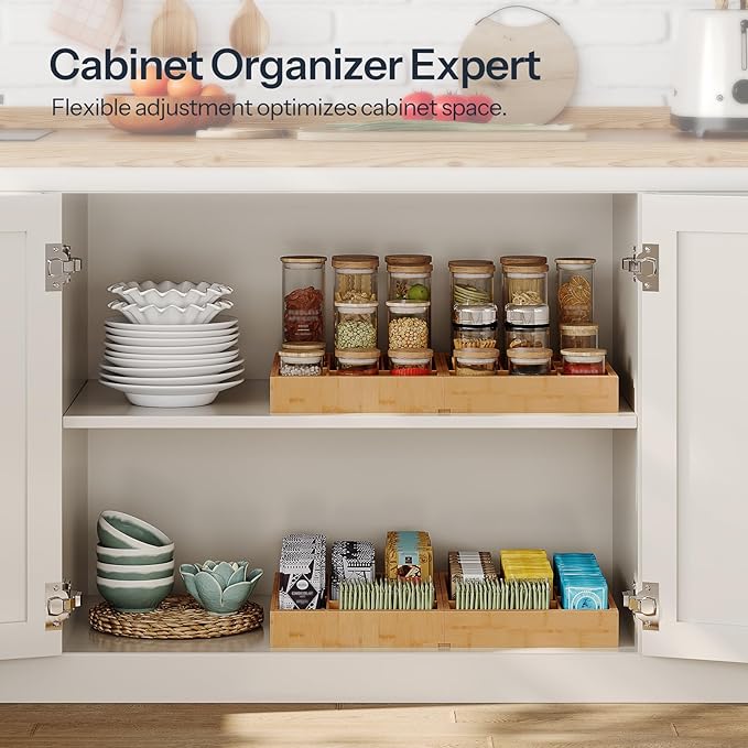HOOBRO Large Silverware Organizer Kitchen Drawer Organizer, Magnetic Connected Expandable Utensil Organizer From 22.8 to 35.4 Inches, Bamboo 16 Slots Cutlery Tray with Knife Holder, Natural YL07TL01 - Image 5