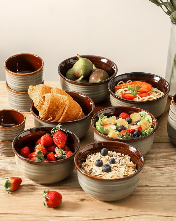 HASENSE Ceramic Cereal Bowls Set of 6, 20 oz Reactive Glaze Grey Soup Bowls | Prefect for Serving,Oatmeal, Rice, Desserts, Salads, and Pasta, Housewarming Gift, Microwave Dishwasher Safe - Image 2