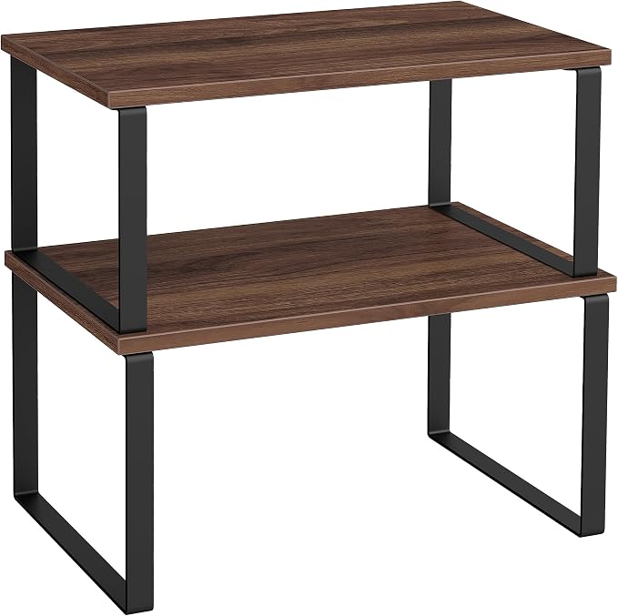 SONGMICS Cabinet Organizer Shelf, Set of 2 Kitchen Counter Shelves, Kitchen Storage, Spice Rack, Stackable, Expandable, Metal and Engineered Wood, 11.7 Inches, Walnut & Matte Black UKCS020K01 by Unknown