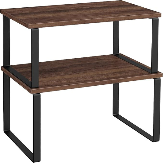 SONGMICS Cabinet Organizer Shelf, Set of 2 Kitchen Counter Shelves, Kitchen Storage, Spice Rack, Stackable, Expandable, Metal and Engineered Wood, 11.7 Inches, Walnut & Matte Black UKCS020K01 by Unknown