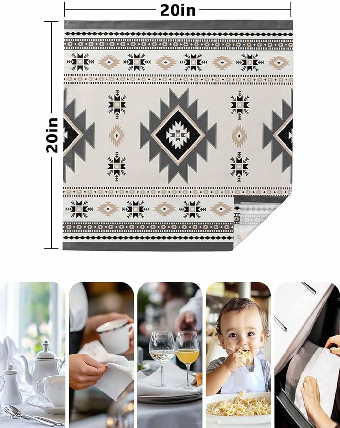 Boho Southwest Cloth Napkins Washable Set of 6, 20 x 20 Inch Reusable Aztec Tribal Ethnic Geometric Aesthetic Dinner Table Napkins Cloth Bulk for Weddings Kitchen Restaurants Hotel Events Parties - Image 5