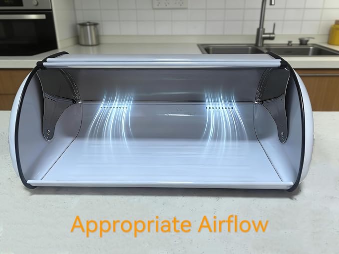 Large Metal Bread Box for Kitchen Countertop, White Roll Top Bin | Large stainless steel bread box with a smooth roll-top lid stores loaves, bagels and pastries, keeping countertop organized - Image 3