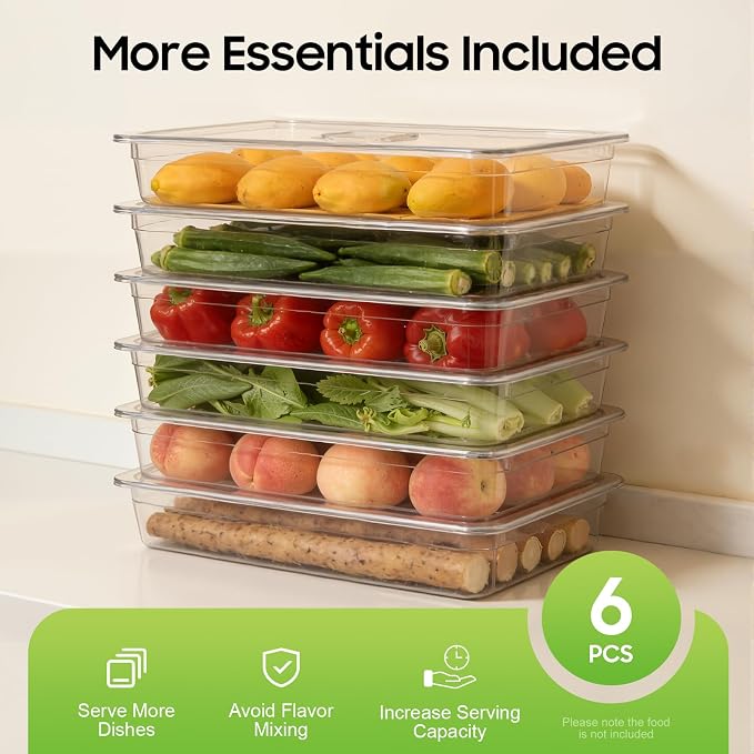 DYNAMI 6 Pack Food Pans with Lids,Full Size 4in Deep Commercial Clear Square Freezer Food Storage Containers,Heat-Resistant,Freezer-Safe To Vegetables,Fruits, Meats, Grains, for Kitchen Restaurant - Image 8