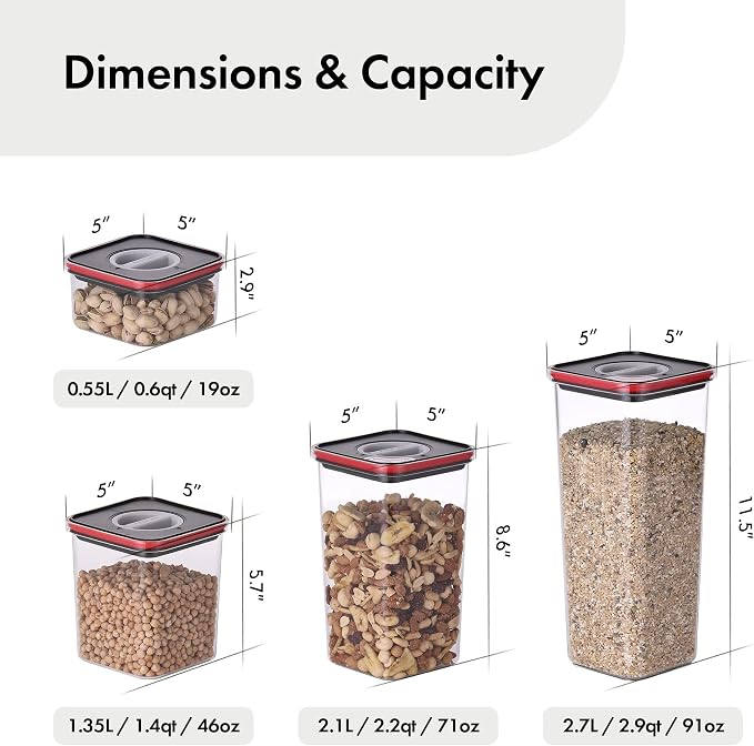 Neoflam Smart Seal Patent Airtight Kitchen Pantry Canister/Organizer Clear Plastic Container with Simple Twist Lids, Leak Proof, Dishwasher Safe, BPA Free, Cereal, Flour, Dry Food Storage 4 Piece Set - Image 2