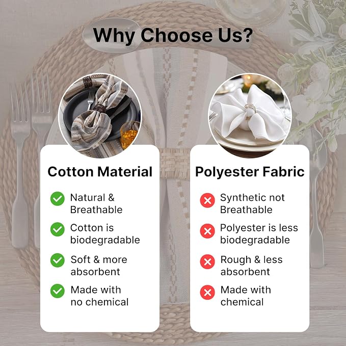 LFH Home Cotton Rich Cloth Salsa Napkin Set of 12 Washable Soft Durable Striped Table Napkins for Dining Wedding Daily Use Reusable Eco-Friendly Fabric Napkins (18x18)-Cream Multi Thanks Giving - Image 6