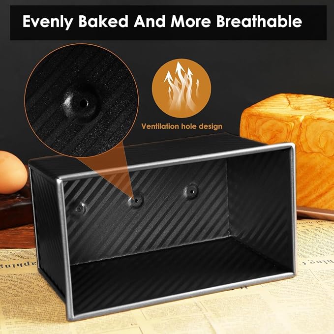 2pack 1LB Black Pullman Loaf Pan with Lid, Non-Stick Sandwich Bread Loaf Pan, Easy Release Bread Pan with Lid for Homemade Bread - Image 4