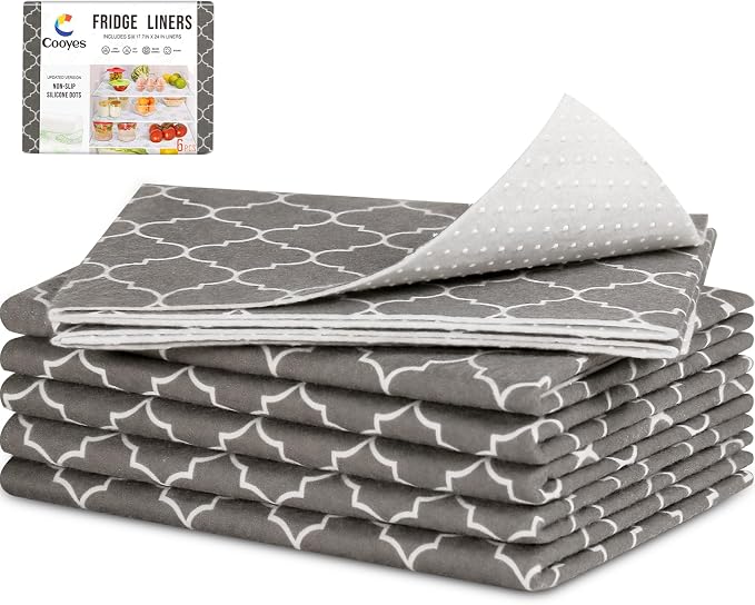 Cooyes 6 Pack Refrigerator Shelf Liners for French Door Fridge, 17.7" × 36" Extra Large, Non-Slip Fridge Mats Machine Washable, Refrigerator Drawer Liner for Glass Shelves Kitchen Cabinet by Cooyes