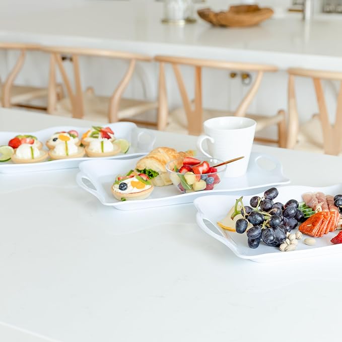 Large Melamine Tray, 17" x 11.5" - White Serving Tray with Handles - Dishwasher Safe - Rectangular Melamine Platter for Meat, Appetizers, Cookies, Grill or Party Snacks - Set of 3 - Image 5