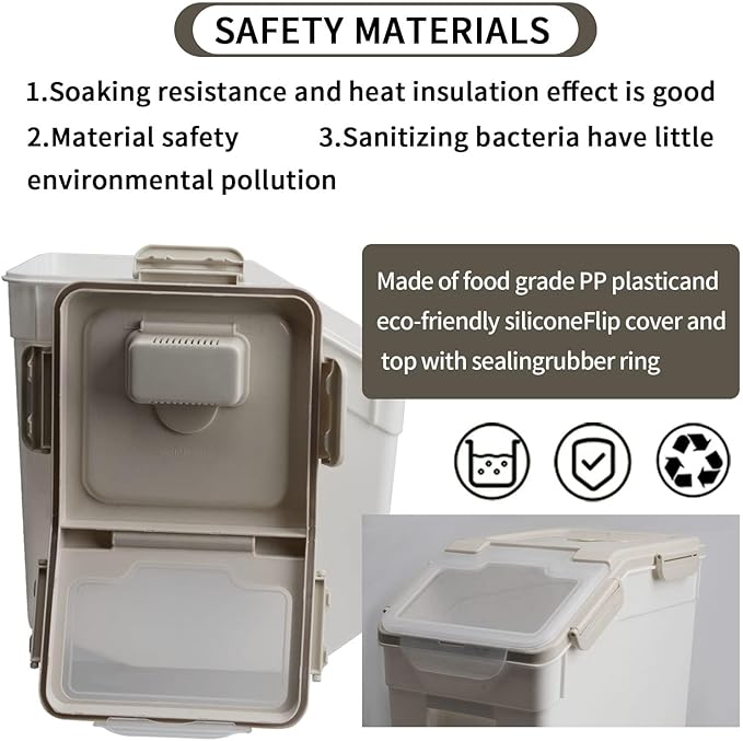 Saim 4 Pack 25lb Flour & Rice Storage Container Bin,Rice Dispenser (Grey) | BPA free plastic with seal lid, rolling wheels and measuring scoop for rice, flour, cereal and grain one-hand scooping - Image 3