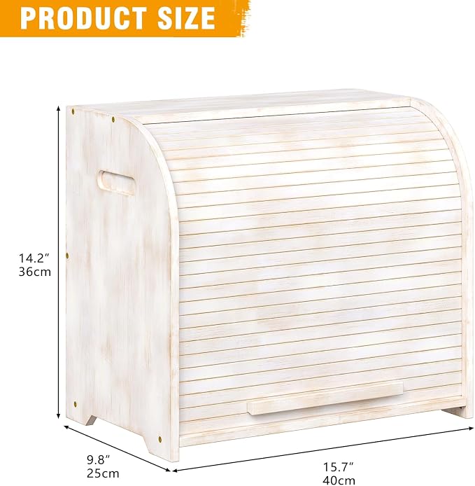 Trironsun Bamboo Roll Top Bread Box for Kitchen Countertop Large Capacity Bread Storage Bin 2 Layer Wooden Bread Storage Organizer Natural Breadbox for Food Storage (Antique White) - Image 5