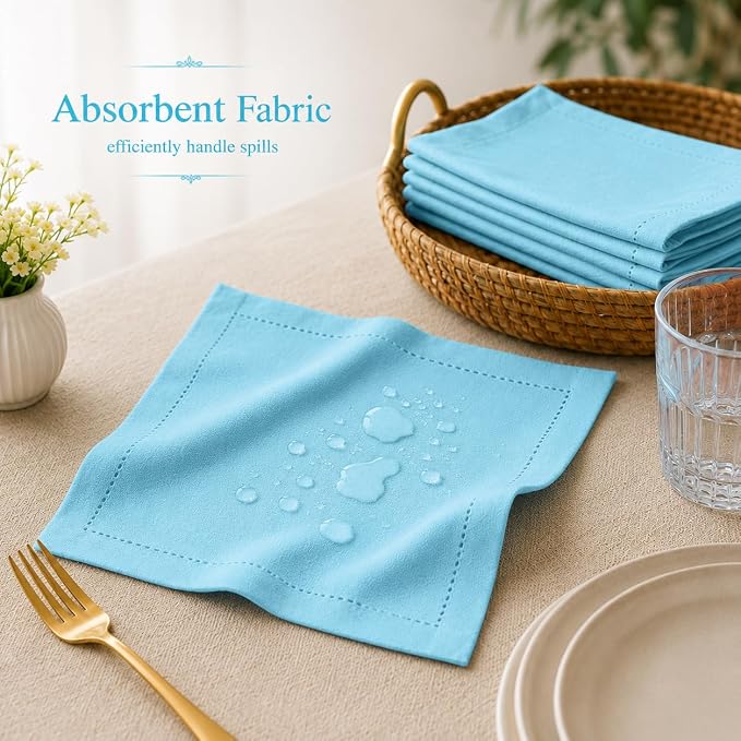 Cotton Cloth Napkins Set of 12, 18x18 Cotton Napkin Cloth Washable, Soft, Reusable Napkins for Wedding, Parties, Christmas, Thanksgiving, Everyday Use (Light Blue) - Image 6