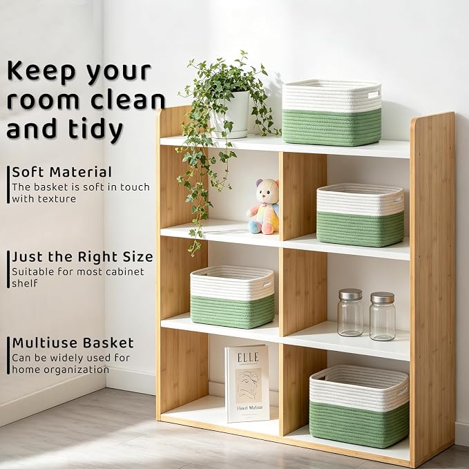 4 Pack Storage Baskets for Organizing, 11''Lx9''Wx8''H Woven Baskets for Storage Toys, Towels, Books, and Clothes, Cotton Rope Basket for Shelves with Handle - Image 5