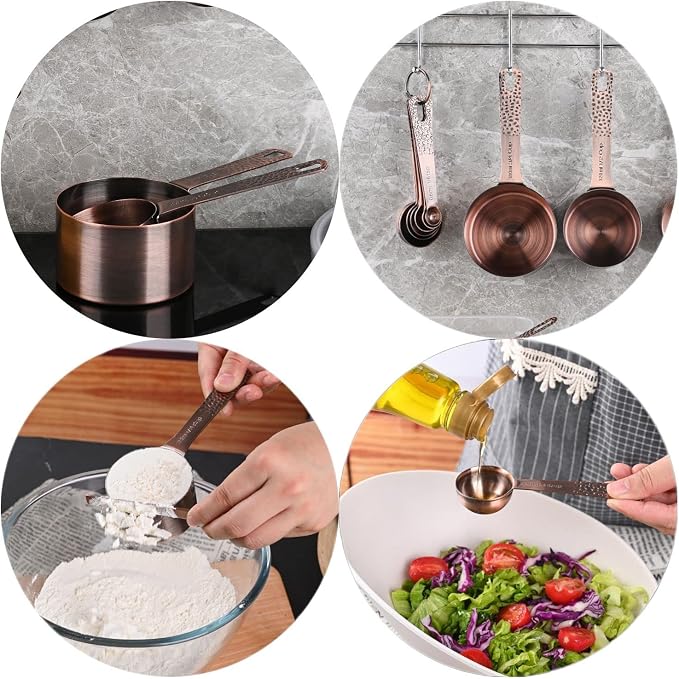 Copper Measuring Cups and Spoons Set, Stainless Steel Measuring Tools Set for Baking & Kitchen, Metric & US 4 Copper Plated Measure Cups and 5 Measure Spoons with Leveler for Wet & Dry - Image 8