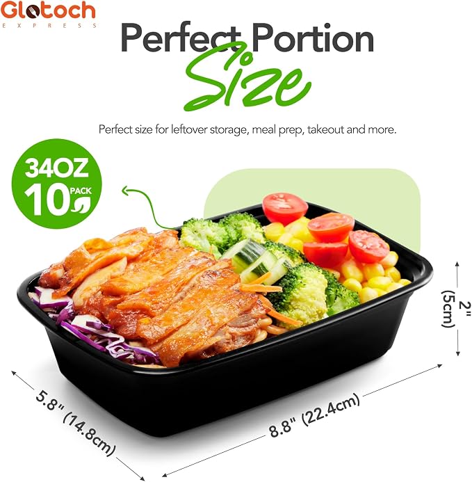 Glotoch Meal Prep Containers with Lids, 34 oz, 10 Pack (20-Piece) | Reusable BPA-Free To Go Food Containers, Leakproof and Durable, Microwave, Freezer and Dishwasher Safe, for Large Meals - Image 6