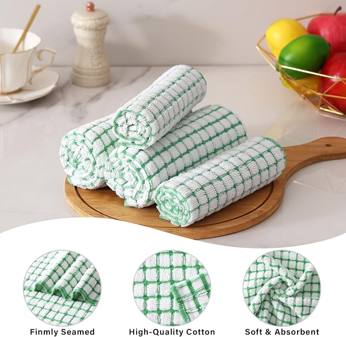 Kitinjoy Cotton 8 Pack Terry Kitchen Towels, Green | 16 x 25 Inches Super Soft and Absorbent Dish Towels, Quick Drying hand towels for kitchen Drying - Image 2