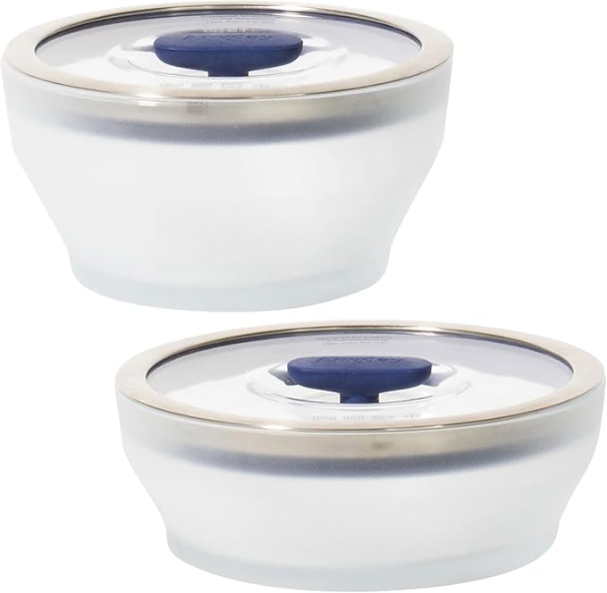 Anyday 4-Pc Microwave Cookware & Glass Food Storage Set, Medium (Blueberry) | Plastic-Free Containers, Stackable Steamer, Vented Lid, Reheating and Steaming Vegetables, Rice by Anyday