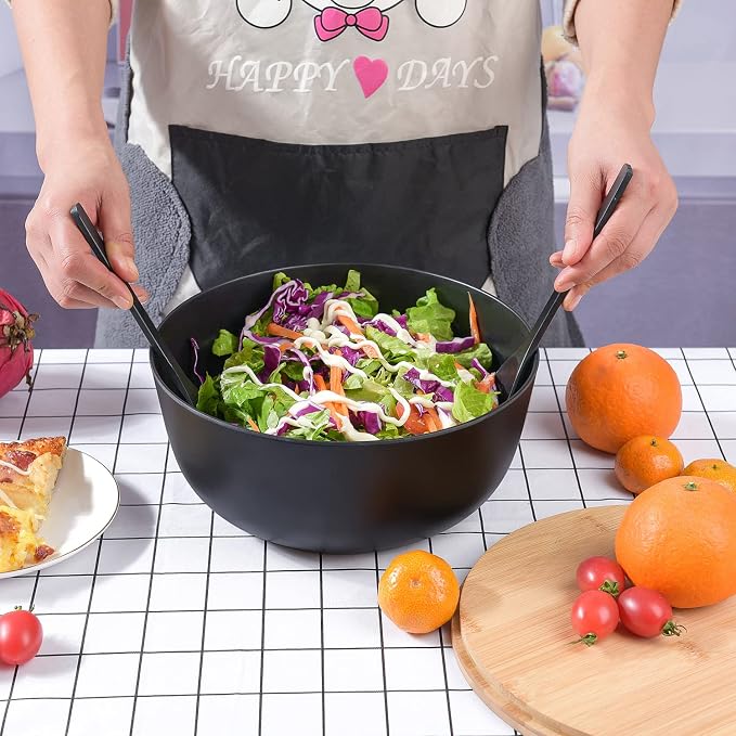 LOVYANXUE Bamboo Fiber Salad Bowl with Servers Set Large 9.8inches Nature Bamboo Mixing Bowl with Servers with Lid Spoon and Fork for Fruits,Salads and Vegetables - Image 6