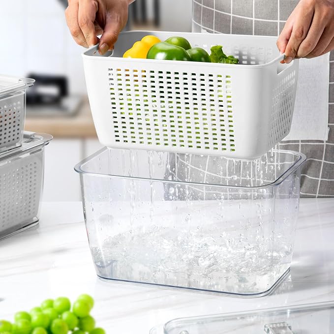 LUXEAR Fresh Container, 3PACK Produce Saver Container BPA Free Fridge Organizer for Vegetable Fruit and Salad Partitioned Food Storage Container with Vents Stay Fresh Containers Not Dishwashers Safe - Image 3