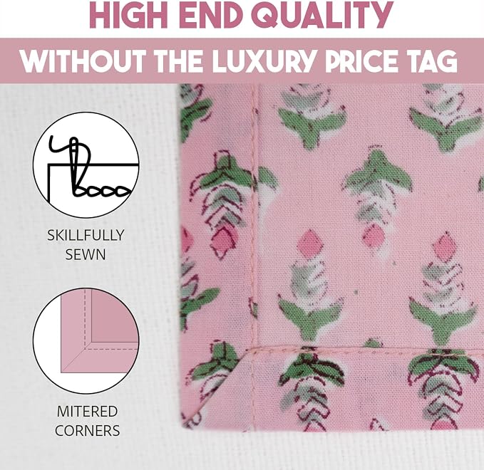 Cotton Print Dinner Napkins 18x18 inches - Washable Cloth Napkins Set of 6 - Everyday Use or Dinner Party and Events - Pink Block Printed Soft Fabric by Craftbot - Image 3