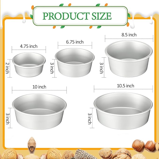 Teenyyou 12 Pieces Aluminum Round Cake Pans Set Nonstick Cake Pans Bakeware Sets 4/6 /8/9 /10 Inch Cheesecake Baking Tools for Home Wedding Birthday Party Baking Supplies - Image 2