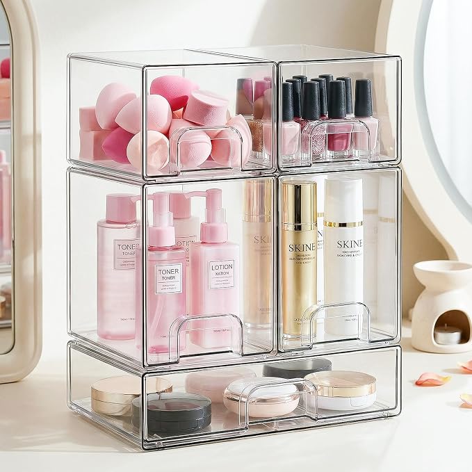 Bottle Storage Organizer Baby, Clear Stackable Storage Drawers Set for Baby Bottle, Beauty Supplies Storage, Ideal for Countertop, Vanity, Bathroom, Cabinet, Pantry Organization, 15.4" H, 5 Pack - Image 2