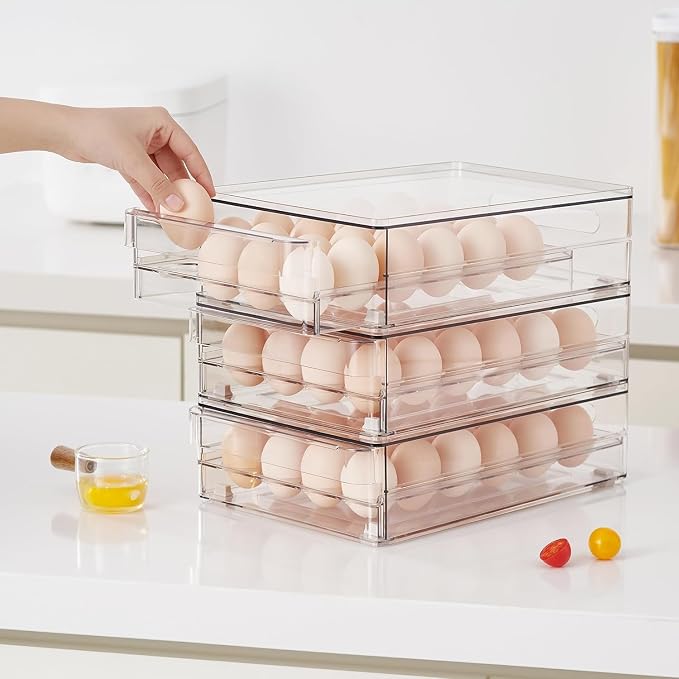 Egg Holder for Refrigerator, 48 Capacity Clear Egg Storage Drawer with Non-Slip Pads, Stackable BPA-Free Egg Organizer Tray for Fridge - Image 7