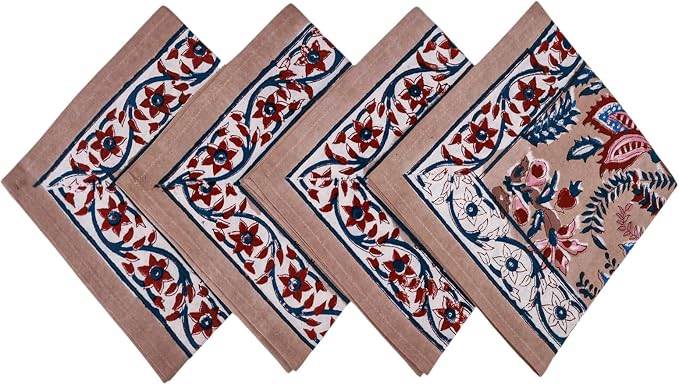 16x16 Inches Cotton Napkins Set of 4, Blue Red, Washable Hand Block Printed Reusable Cloth Napkins for Dinning, Party, Wedding, Home Decor Fall by HomeSpunCrafts