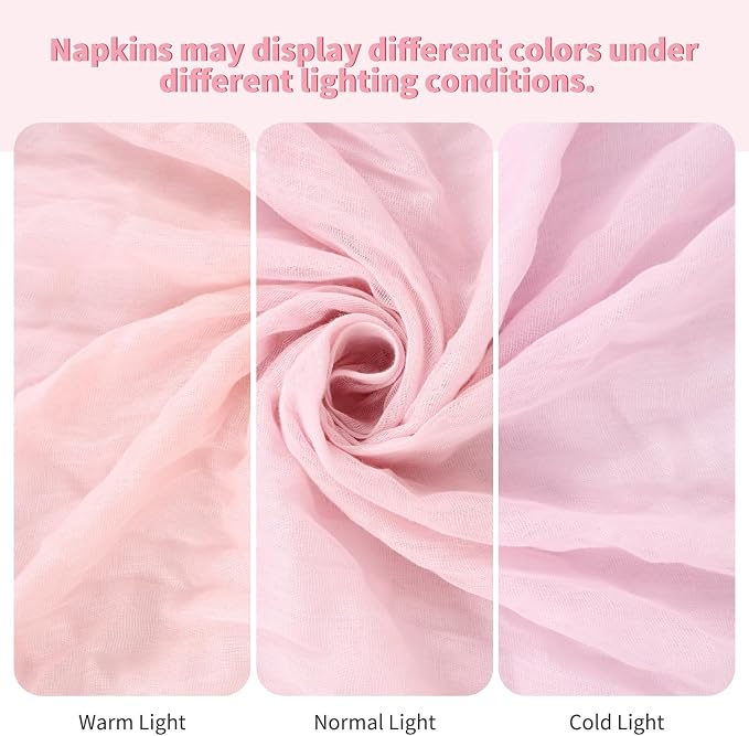 Teruntrue 30 Pack Light Pink Cheese Cloth Napkins Gauze Napkin Cloth Bulk Set of 30 Washable Boho Dinner Table Napkins for Wedding Party Baby Shower Birthday Party Decorations，20 x 20 Inch - Image 4