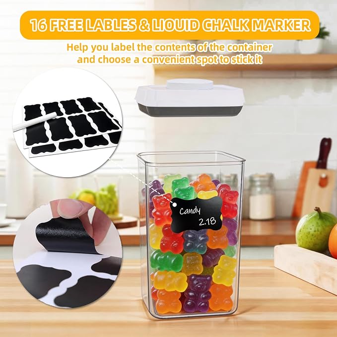 Pop Push Button Airtight Food Storage Containers with Lids | 3 Sizes: 0.65/0.7/1.8Qt for Cereal Flour Sugar Snacks Pet Food, BPA-Free Space-Saving Pantry Kitchen Canisters - Image 5