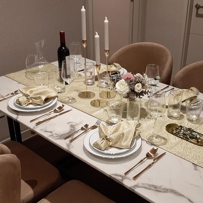 Beige Cloth Napkins Set of 12, 18 x 18 Inch Dinner Napkins | Reusable Washable Cotton Polyester Soft Luxury Elegant Fancy Jacquard Fabric Table Napkins - Image 6