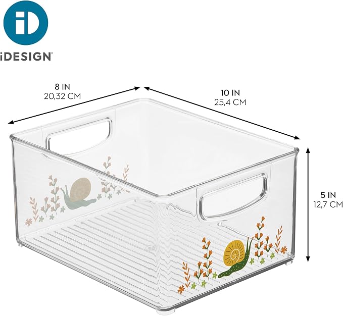 iDesign Bathroom Organizer Bin, Clear/Snail | Decorative Print, Stackable, Plastic Storage Basket, For Makeup & Vanity Organization - Image 3