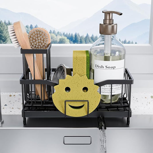 Fssvcd Maifan Kitchen Sink Caddy Organzier Sponge Holder for Kitchen Sink with High Brush Holder, Stainless Steel Rustproof Dish and Smiley Holder for Storage Countertop Essentials Accessories by Unknown