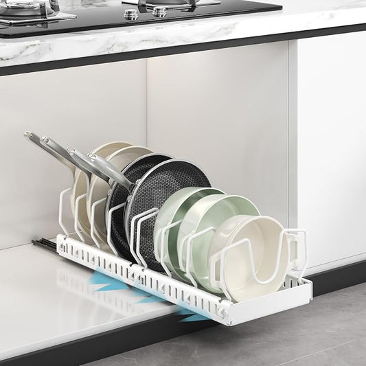 Pull Out Pot Lid Organizer | Cabinet Pan Rack, 10 Dividers by WOSHEN