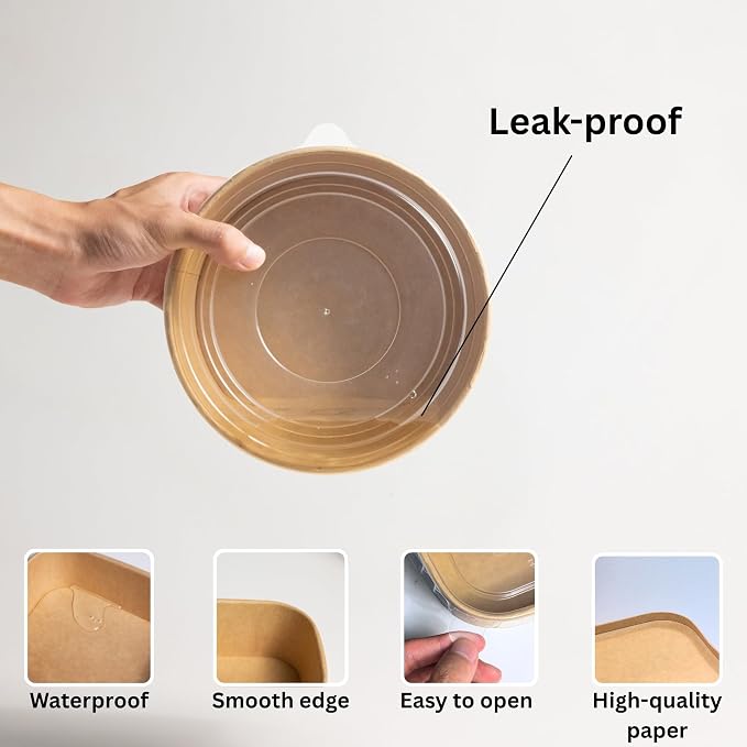 34oz Disposable Round Paper Bowls with Lid, 50 Sets Deli Container Box Spillproof Microwave & Freezer Safe, To Go Meal Prep Container for Lunch Work Meal, Sturdy for Picnic Camp Family - Image 3