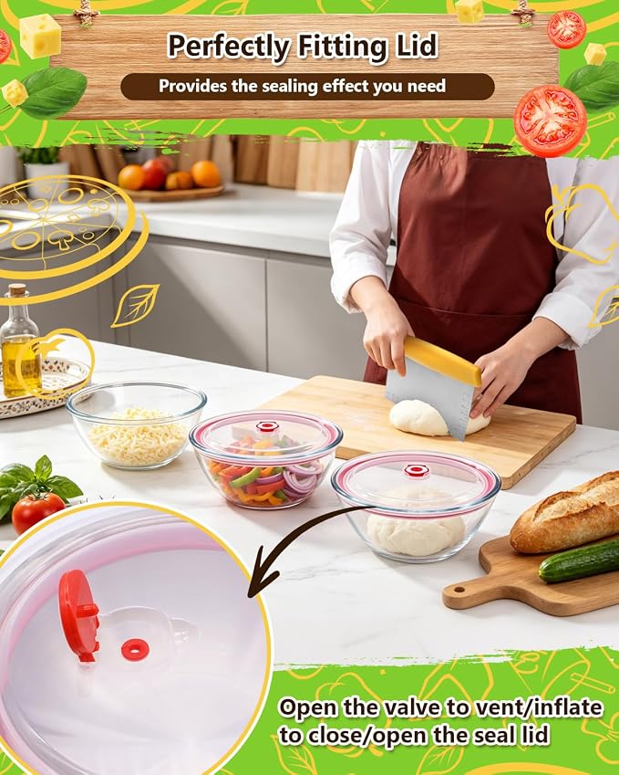 2 Pack Pizza Dough Proofing Container, 2000ML Glass Proofing Box with Clear Airtight Lid, Stackable Fermentation Storage for Dough Balls & Bread, Includes Cutter - Image 6