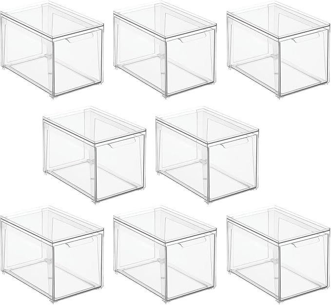mDesign Plastic Stackable Bathroom Storage with Pull Out Bin Organizer Drawer for Cabinet, Vanity, Shelf, Cupboard, Cabinet, or Closet Organization - Lumiere Collection - 8 Pack - Clear - Image 7