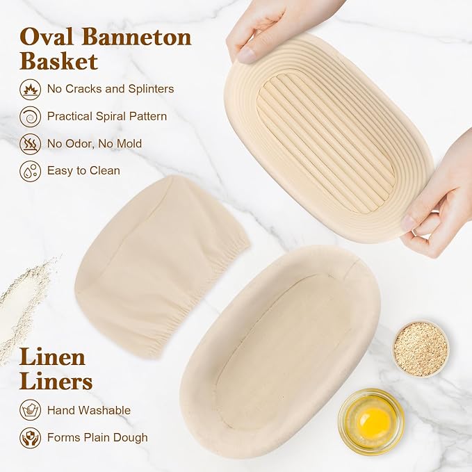 4 Pack 10 Inch Oval Banneton Bread Proofing Basket, Rattan Sourdough Bread Baskets with Liners for Home Baking - Image 5