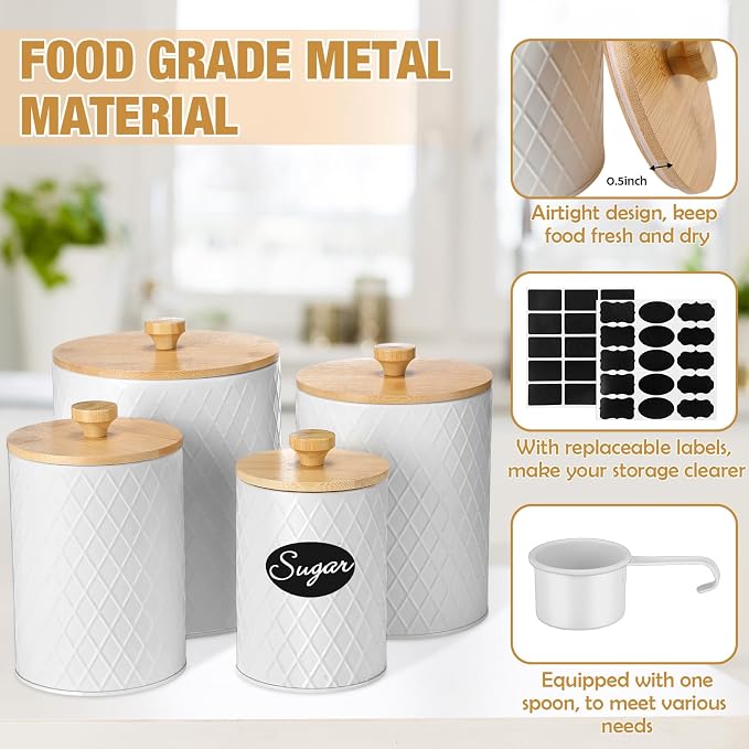 Teenyyou Metal Kitchen Canisters Set with Bamboo Lids and Spoon Airtight High Capacity Coffee Tea Sugar Flour Jars with DIY Labels Farmhouse Extra Large Storage Containers for Kitchen(4 Set,4 Sizes) - Image 3